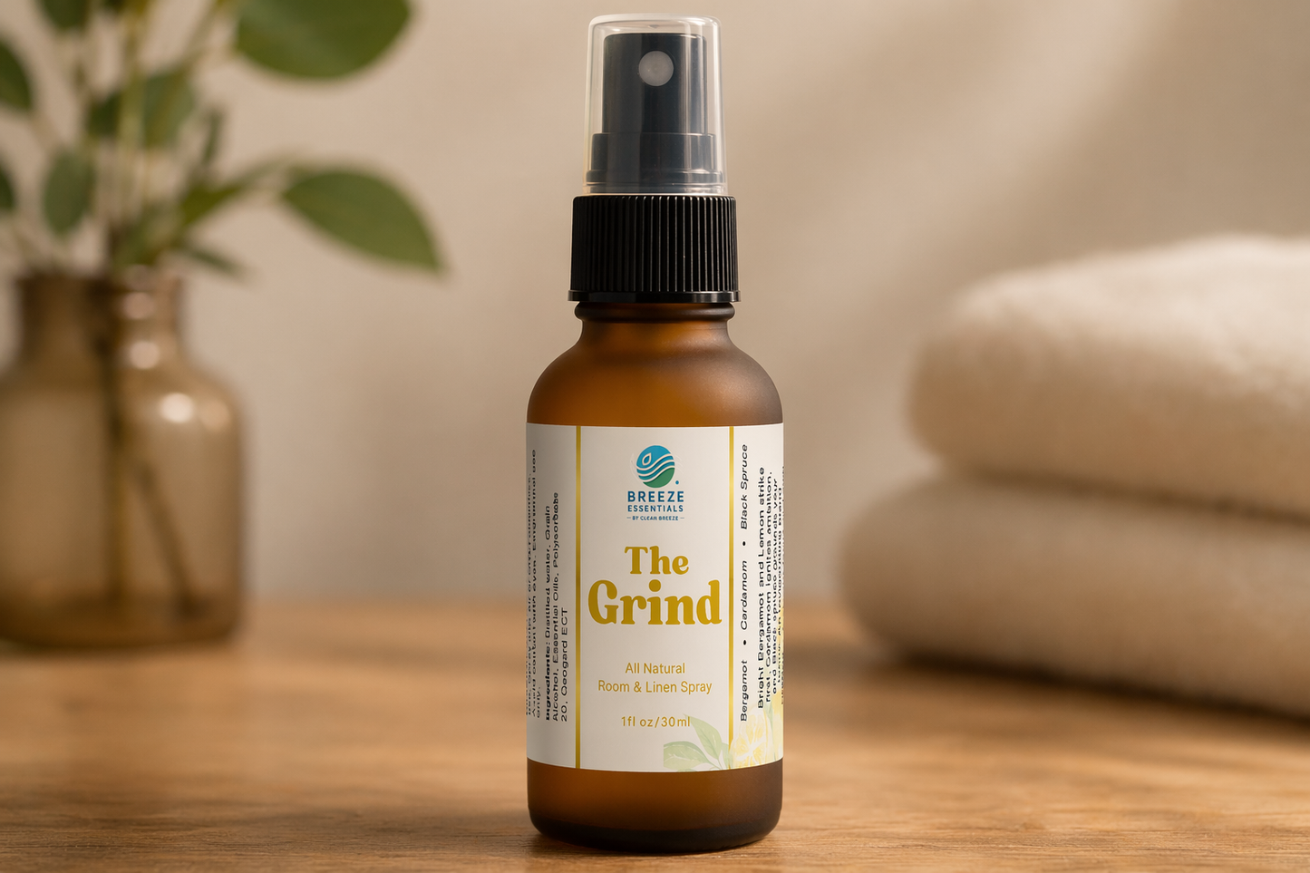 The Grind Room & Linen Spray 1oz -Active Odor Eliminator Spray, Furniture Deodorizer Spray & Bathroom Odor Eliminator for Home and office - Essential Oil Infused