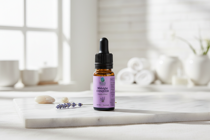 Midnight Conquer Lavender + Ylang Ylang Essential Oil Blend. - 100% Natural & Therapeutic Grade,for Aromatherapy, Relaxation, Sleep, Laundry, Stress & Anxiety Relief, Meditation, Massage, Headaches. 10ml Glass Dropper Bottle
