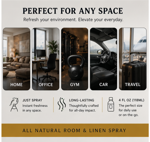 Command Room & Linen Spray -Masculine Home Fragrance , Air Freshener, Fabric Freshener, Car Spray, Room Freshener, Luxury Room Spray - 1oz Blend with Aromatherapy Essential Oils