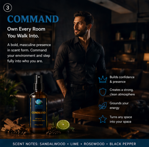 Command Room & Linen Spray -Masculine Home Fragrance , Air Freshener, Fabric Freshener, Car Spray, Room Freshener, Luxury Room Spray - 1oz Blend with Aromatherapy Essential Oils