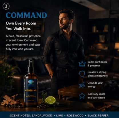Command Room & Linen Spray -Masculine Home Fragrance , Air Freshener, Fabric Freshener, Car Spray, Room Freshener, Luxury Room Spray - 1oz Blend with Aromatherapy Essential Oils