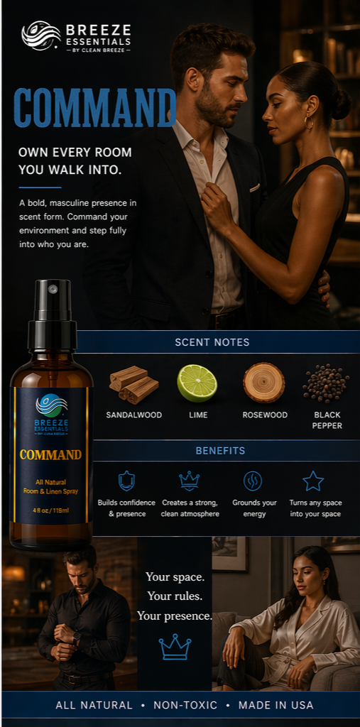 Command Room & Linen Spray -Masculine Home Fragrance , Air Freshener, Fabric Freshener, Car Spray, Room Freshener, Luxury Room Spray - 1oz Blend with Aromatherapy Essential Oils
