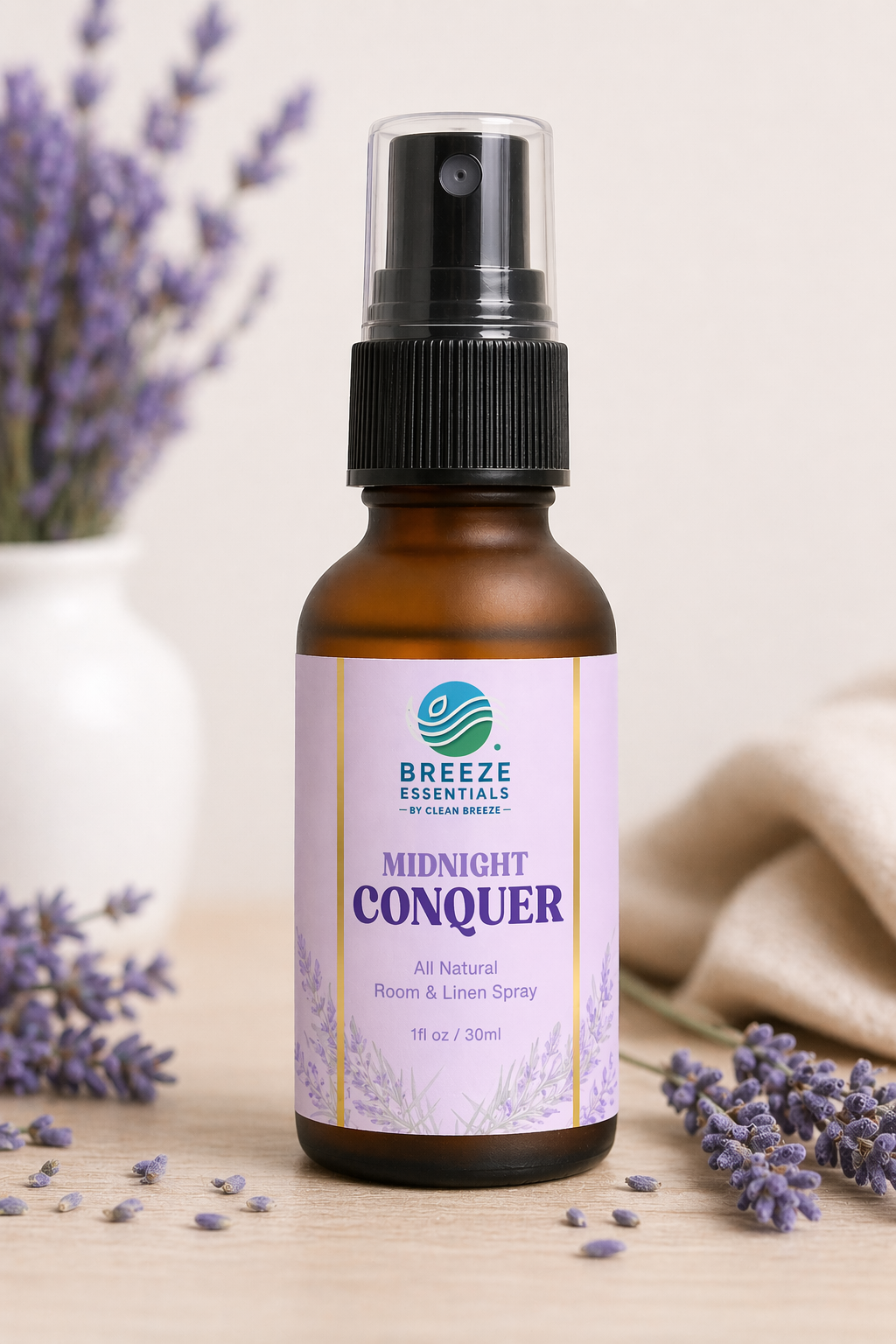Midnight Conquer Room & Linen Spray 1oz Travel size bottle- Aromatic, Soothing, and Relaxing Linen Spray for Bedding, Laundry and Fabric Spray Freshener, Perfect spray to end the day- Infused with Lavender Aromatherapy Essential Oils