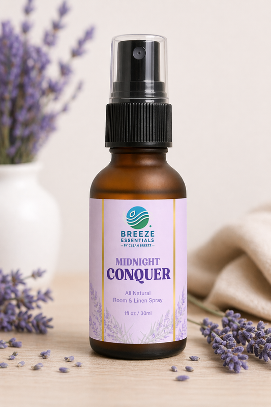 Midnight Conquer Room & Linen Spray 1oz Travel size bottle- Aromatic, Soothing, and Relaxing Linen Spray for Bedding, Laundry and Fabric Spray Freshener, Perfect spray to end the day- Infused with Lavender Aromatherapy Essential Oils
