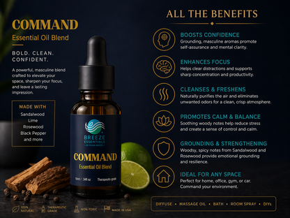 Command Essential Oils Blend 10ml Dropper- Essential masculine Oil Gift,Premium Essential Oil for Diffusers, Home Care, Fragrance, Humidifiers