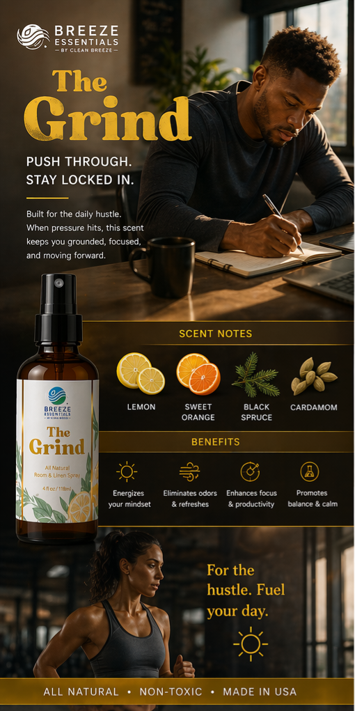 The Grind Room & Linen Spray 4oz -Active Odor Eliminator Spray, Furniture Deodorizer Spray & Bathroom Odor Eliminator for Home and office - Essential Oil Infused