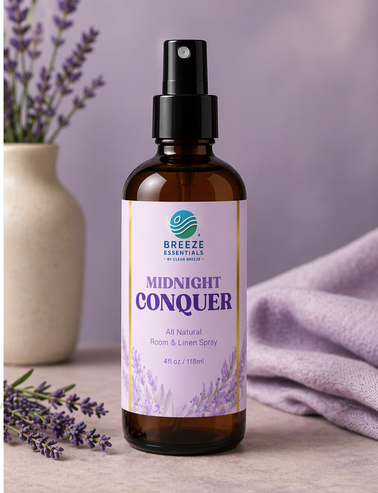 Midnight Conquer Room & Linen Spray 4oz - Aromatic, Soothing, and Relaxing Linen Spray for Bedding, Laundry and Fabric Spray Freshener, Perfect spray to end the day- Infused with Lavender Aromatherapy Essential Oils