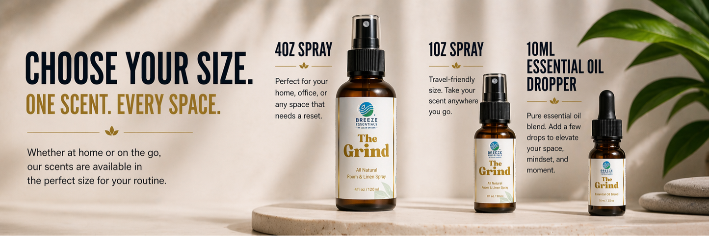 The Grind Room & Linen Spray 4oz -Active Odor Eliminator Spray, Furniture Deodorizer Spray & Bathroom Odor Eliminator for Home and office - Essential Oil Infused